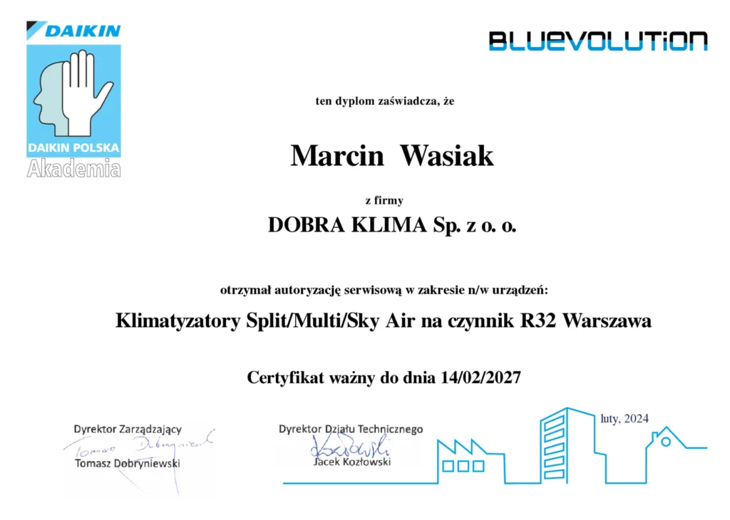 CERTYFIUKAT_DAIKIN_DOBRAKLIMA