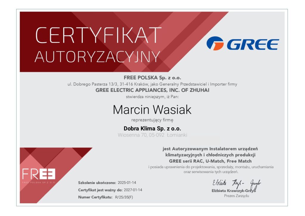 Certyfikat Gree Dobraklima